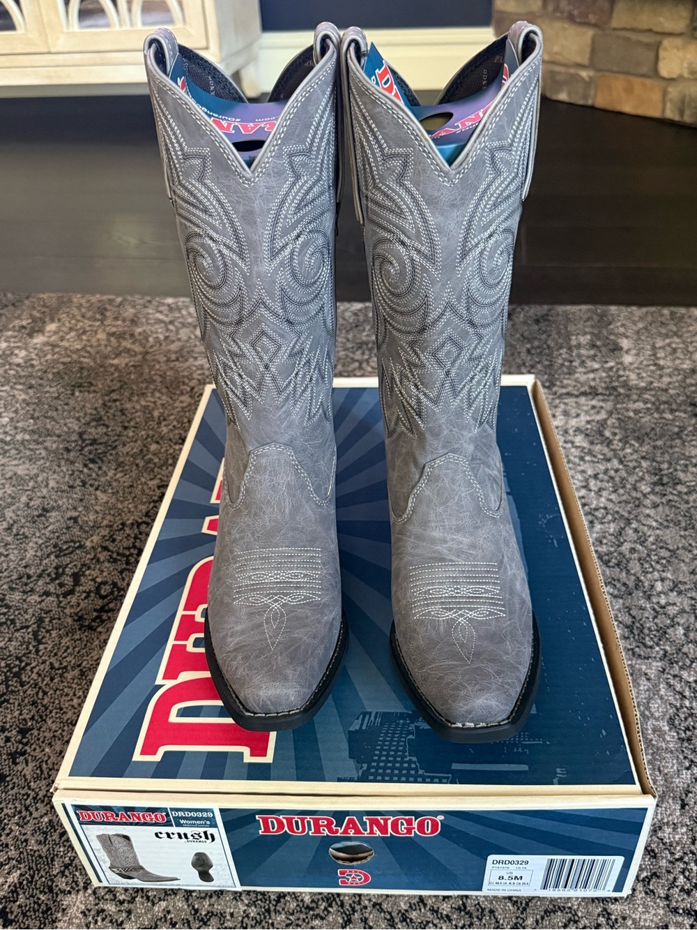 Durango Women's Grey Embroidered Western Cowboy Boots